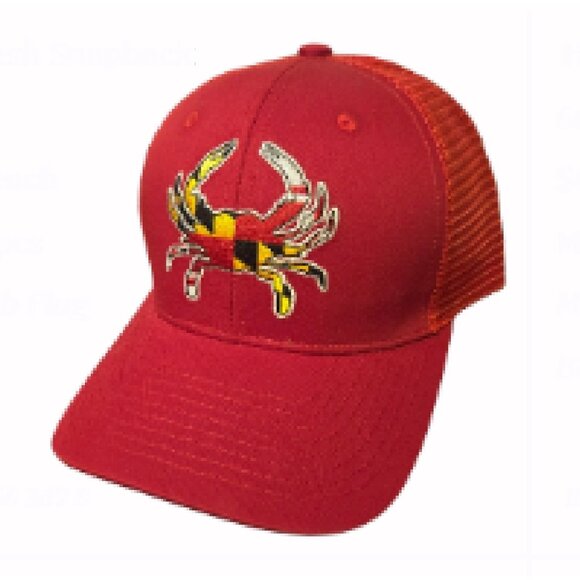 Maryland Flag Crab Embroidered Patch Mesh Red Cap Hat NEW Fast Ship - Picture 1 of 3